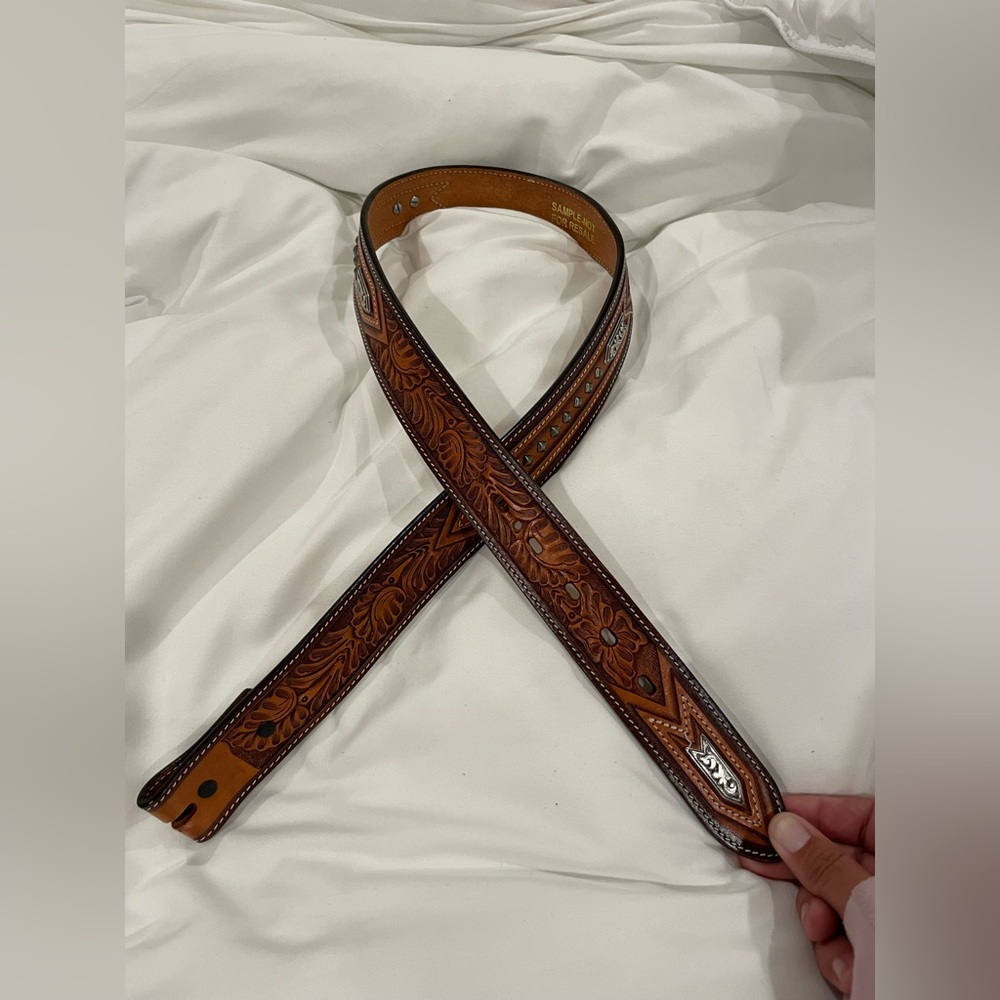 Ariat Tooled Brown Leather Western Belt with Silver Accents